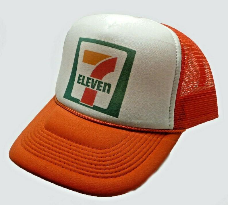 7-Eleven Orange Hat Snapback Cap | Vintage Style 7-Eleven Orange Trucker Hat