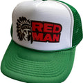 Red Man Logo Green Hat Snapback Cap | Vintage Style Red Man Logo Green Trucker Hat