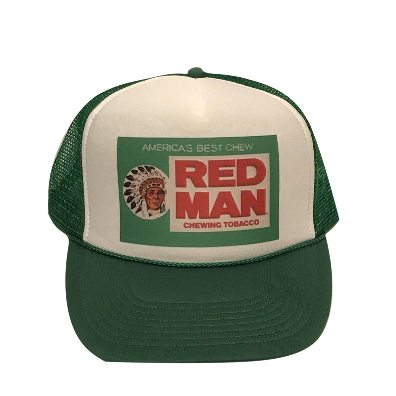 Red Man Green Label Hat Snapback Cap | Vintage Style Red Man Green Label Trucker Hat