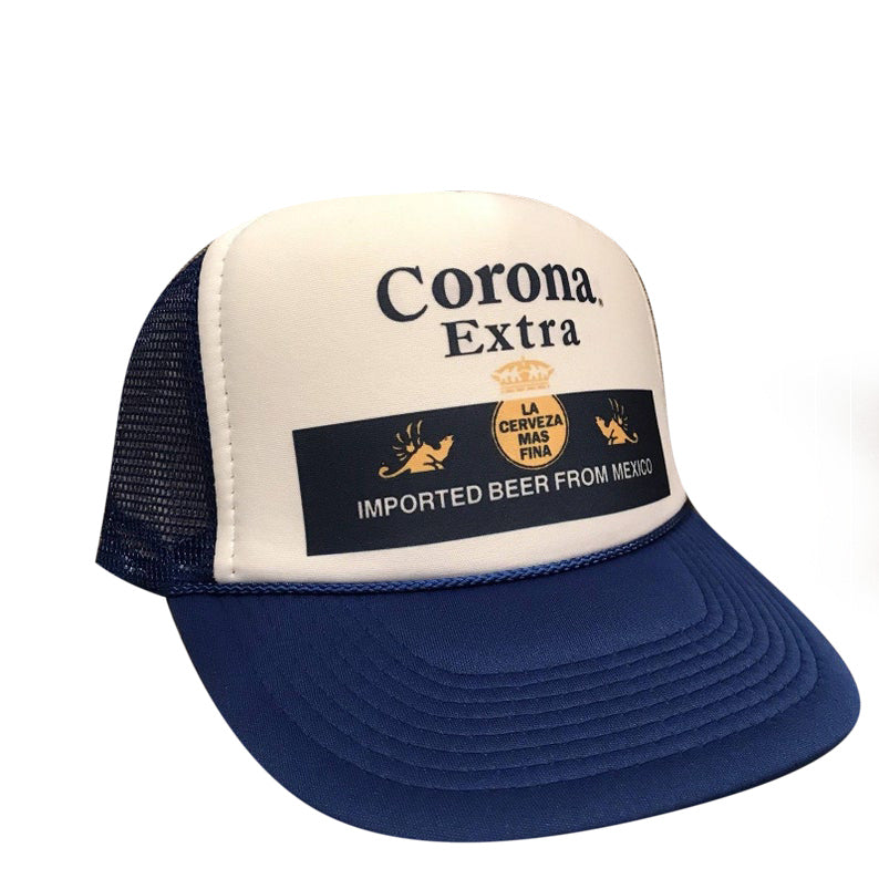 Corona Extra Blue Label Hat Snapback Cap | Vintage Style Corona Extra Blue Label Trucker Hat