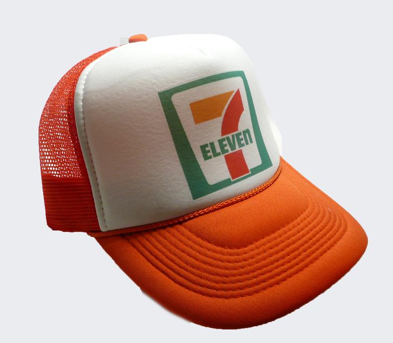 7-Eleven Orange Hat Snapback Cap | Vintage Style 7-Eleven Orange Trucker Hat