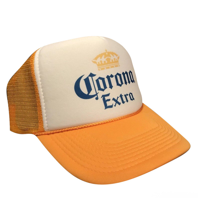 Corona Extra Orange Logo Hat Snapback Cap | Vintage Style Corona Extra Orange Logo Trucker Hat