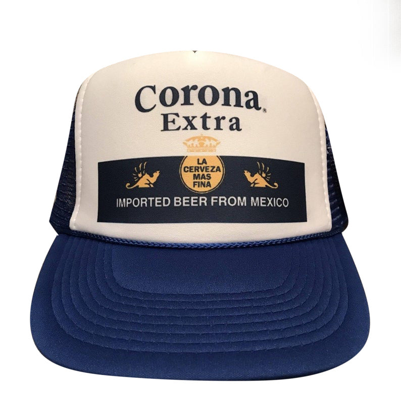 Corona Extra Blue Label Hat Snapback Cap | Vintage Style Corona Extra Blue Label Trucker Hat