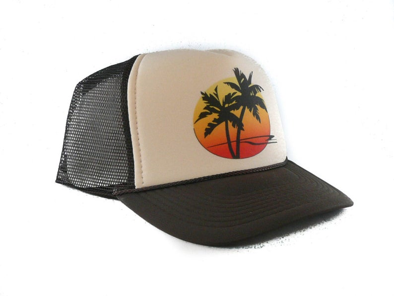 Sunset Palm Hat Snapback Cap | Vintage Style Sunset Palm Trucker Hat